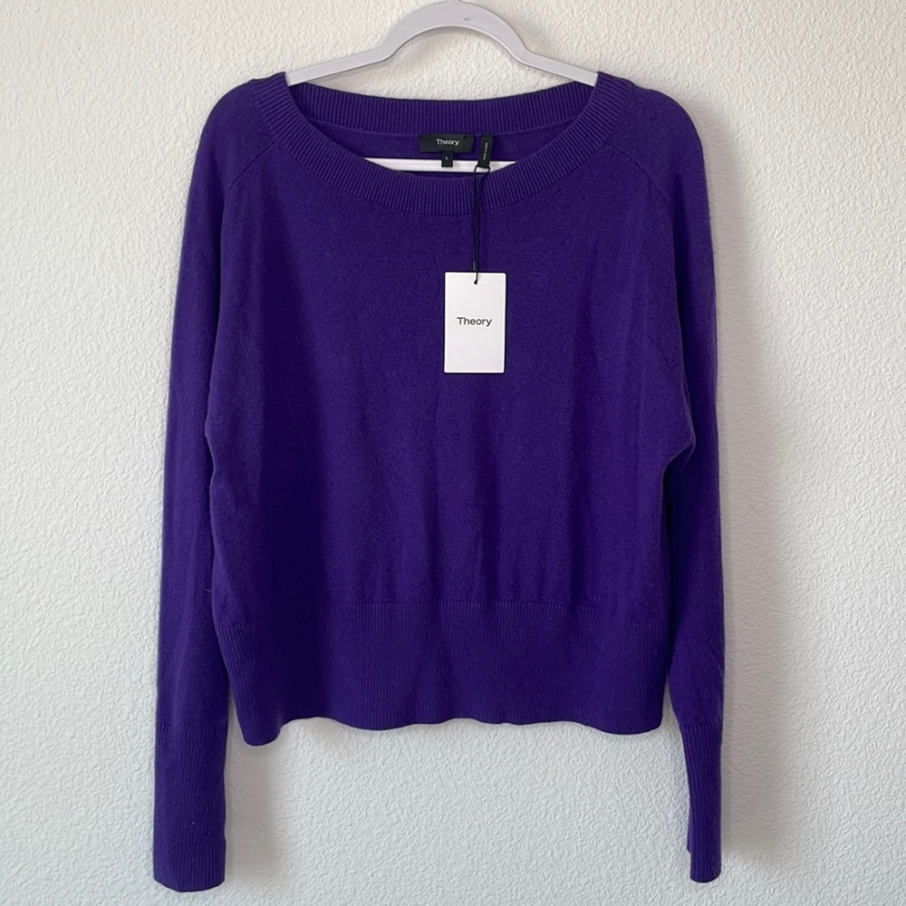 NWT Theory Relaxed Boatneck Amethyst 100% Cashmere Sweater Size Large